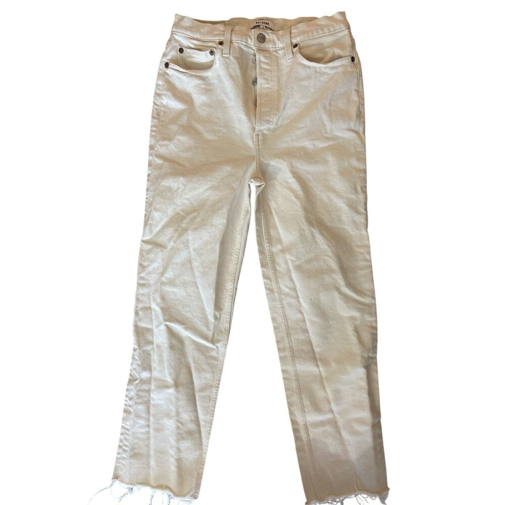 RE/DONE Jeans Womens 29 Vintage White‎ High Rise Straight 70s Stove Pipe Frayed